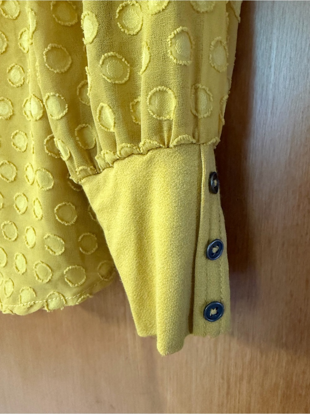Skies Are Blue Mustard Dot-Sleeve Puff Long-Sleeve Top - Picture 3 of 8